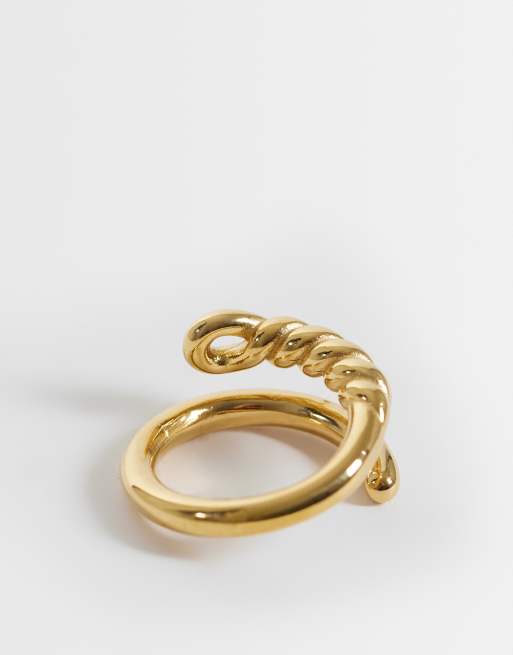 ASOS DESIGN waterproof stainless steel double row twisted ring in gold, 3 of 3
