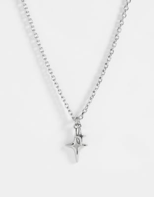 Asos Design Waterproof Stainless Steel Double Star Pendant Necklace In Metallic