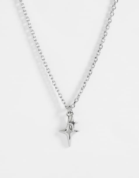 ASOS DESIGN waterproof stainless steel double star pendant necklace in silver - view 1