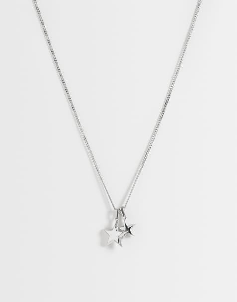 ASOS DESIGN waterproof stainless steel double star pendant necklace in silver - view 1