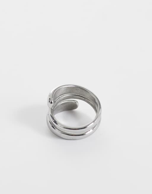 ASOS DESIGN waterproof stainless steel double wraparound ring in silver, 2 of 3