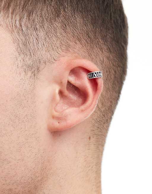 ASOS DESIGN waterproof stainless steel ear cuff with roman numerals in silver   