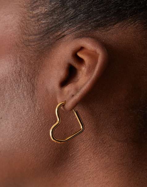 ASOS DESIGN waterproof stainless steel earrings with clicker heart detail in gold tone - view 1