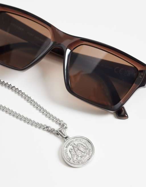 ASOS DESIGN waterproof stainless steel engraved coin pendant necklace in silver, 2 of 4