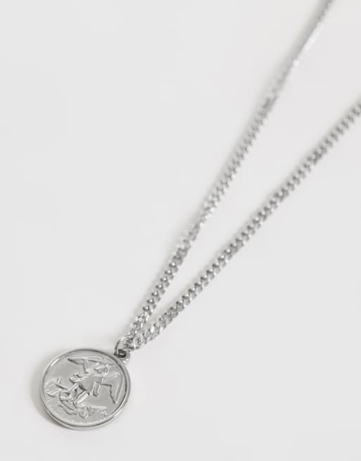 ASOS DESIGN waterproof stainless steel engraved coin pendant necklace in silver, 4 of 4