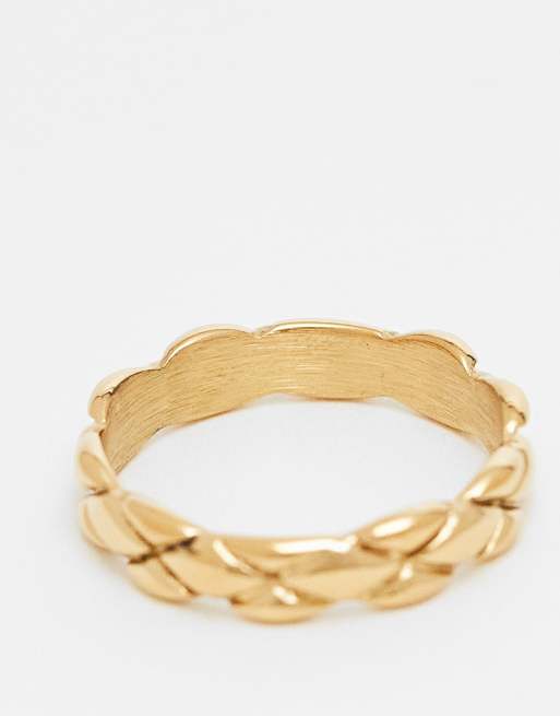 ASOS DESIGN waterproof stainless steel engraved crosses band ring with in gold, 3 of 3
