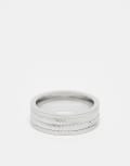 [ASOS DESIGN] ASOS DESIGN waterproof stainless steel engraved herringbone movement band ring in silver tone S SILVER