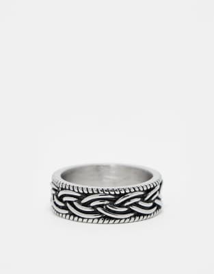 ASOS DESIGN ASOS DESIGN waterproof stainless steel engraved plait detail band ring in silver