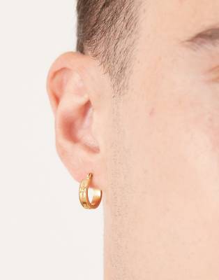 ASOS DESIGN waterproof stainless steel engraved star hoops in gold tone - view 1