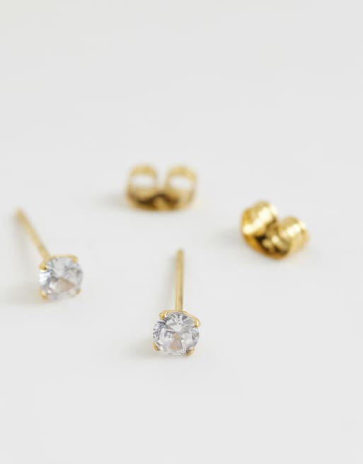 ASOS DESIGN waterproof stainless steel everyday rhinestone stud earrings in gold tone, 4 of 4