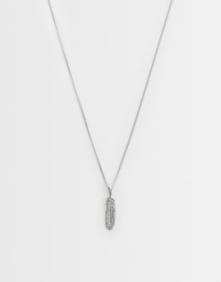 Asos Design Waterproof Stainless Steel Feather Pendant Necklace In Silver
