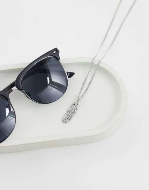 ASOS DESIGN waterproof stainless steel feather pendant necklace in silver, 2 of 4