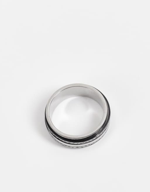 ASOS DESIGN waterproof stainless steel fidget band ring with Greek wave design in silver tone, 4 of 4