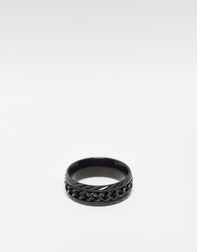 ASOS DESIGN waterproof stainless steel fidget ring with chain detail in gunmetal