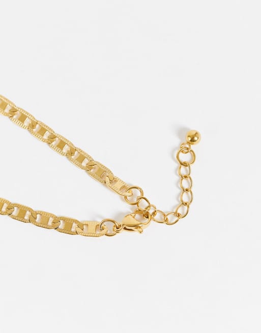 ASOS DESIGN waterproof stainless steel figaro chain bracelet in gold tone , 4 of 4