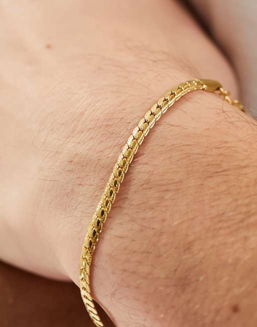 ASOS DESIGN waterproof stainless steel flat chain bracelet in gold tone, 3 of 4