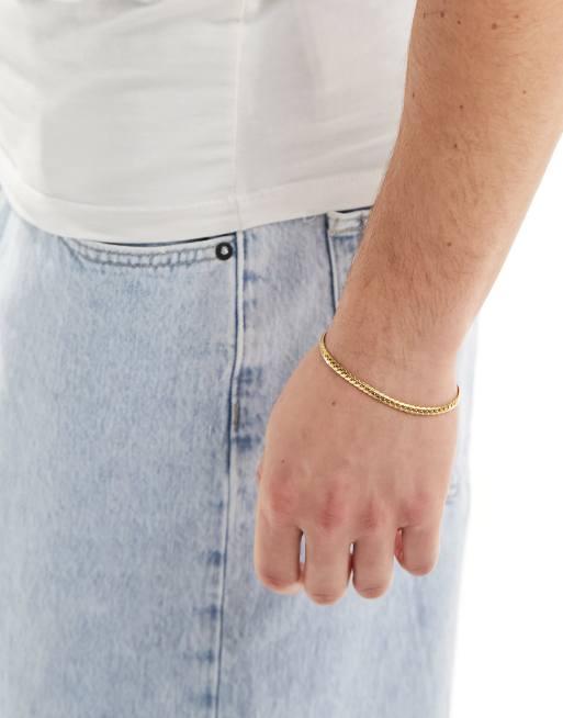 ASOS DESIGN waterproof stainless steel flat chain bracelet in gold tone, 4 of 4
