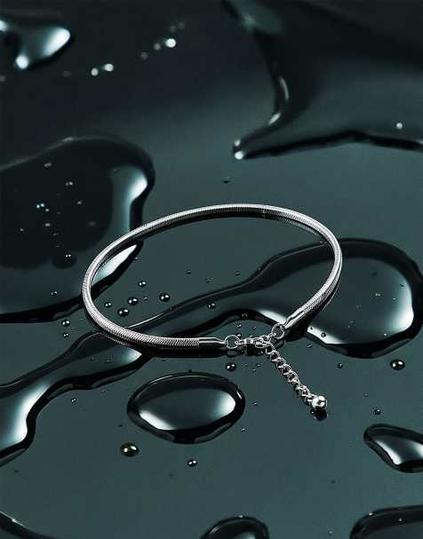 ASOS DESIGN waterproof stainless steel flat chain bracelet in silver - view 1