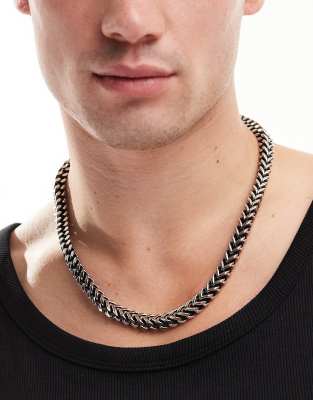 waterproof stainless steel flat chain necklace in gunmetal-Silver