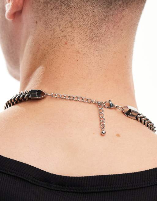 ASOS DESIGN waterproof stainless steel flat chain necklace in gunmetal , 3 of 4