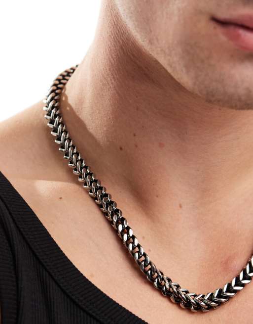 ASOS DESIGN waterproof stainless steel flat chain necklace in gunmetal , 4 of 4
