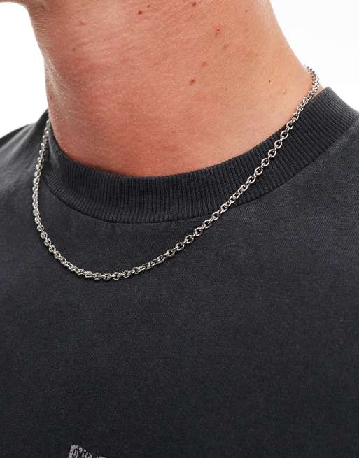 ASOS DESIGN waterproof stainless steel flat chain necklace in silver   