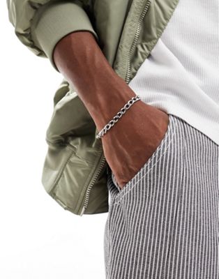 ASOS DESIGN waterproof stainless steel flat link bracelet in silver tone