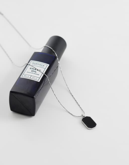 ASOS DESIGN waterproof stainless steel flat oval inset stone pendant necklace in silver, 2 of 4