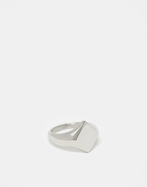 ASOS DESIGN waterproof stainless steel geo signet ring in silver tone