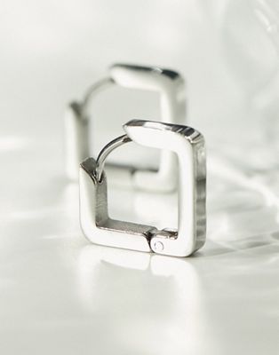 ASOS DESIGN waterproof stainless steel geometric hoop earrings in silver tone