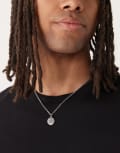 [ASOS DESIGN] ASOS DESIGN waterproof stainless steel greek wave pendant necklace with semi-precious black agate stone in silver tone No Size SILVER