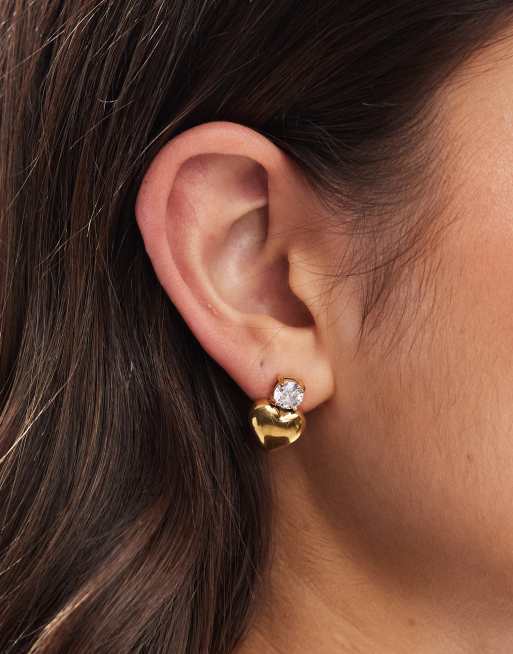 ASOS DESIGN waterproof stainless steel heart stud earrings with cubic zirconia crystals in gift bag