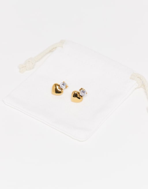 ASOS DESIGN waterproof stainless steel heart studs with cubic zirconia sparkly crystal with gift bag, 2 of 3