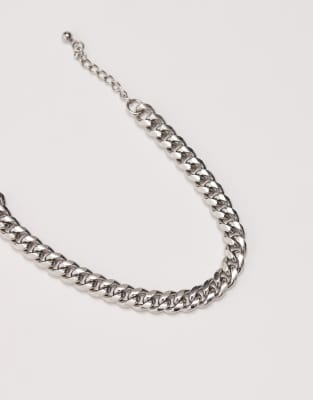 Asos Design Waterproof Stainless Steel Heavy Chain Bracelet With Oval Closure In Metallic