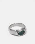 [ASOS DESIGN] ASOS DESIGN waterproof stainless steel hexagonal ring with moss agate in silver tone S SILVER