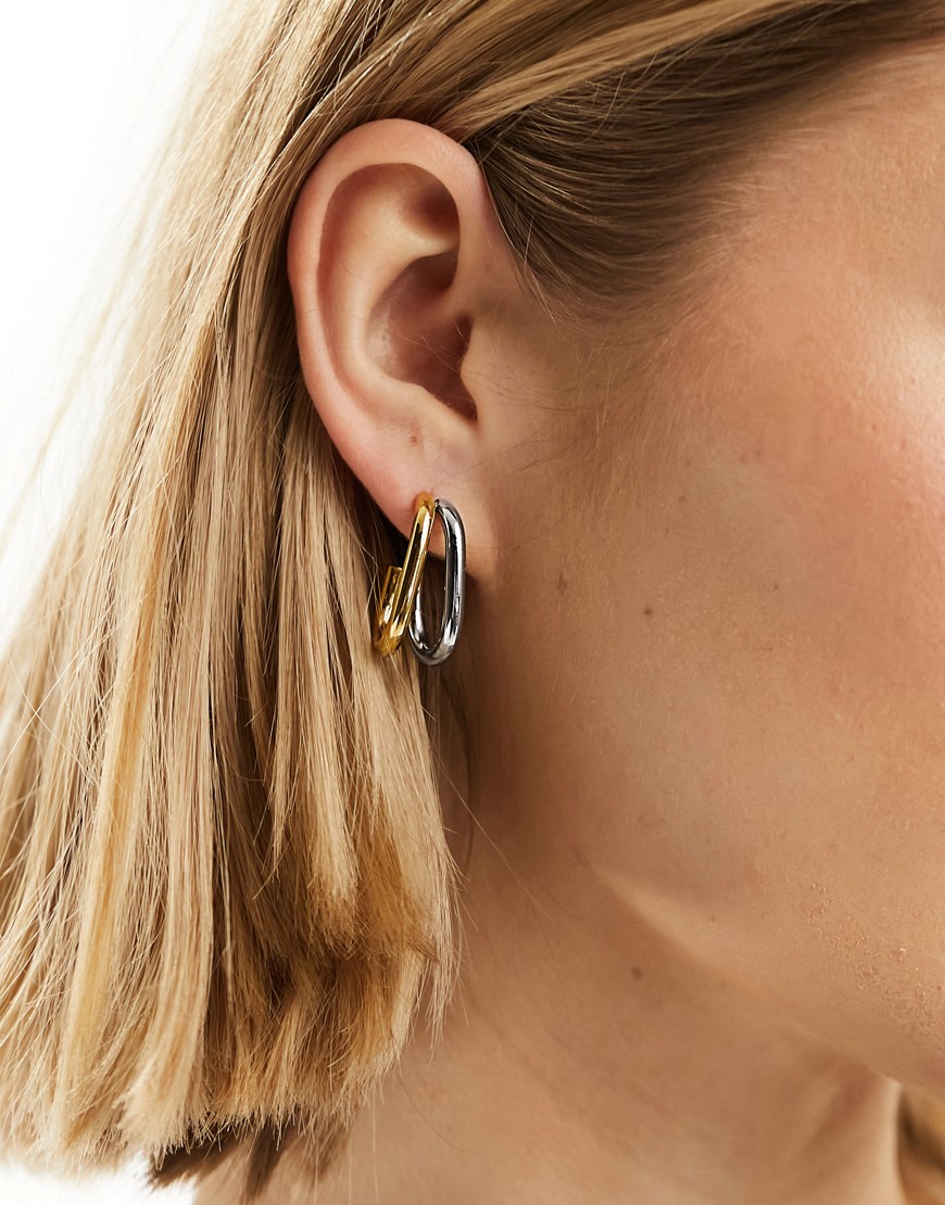 ASOS DESIGN waterproof stainless steel hoop earrings with double hoop mixed metal detail in multi