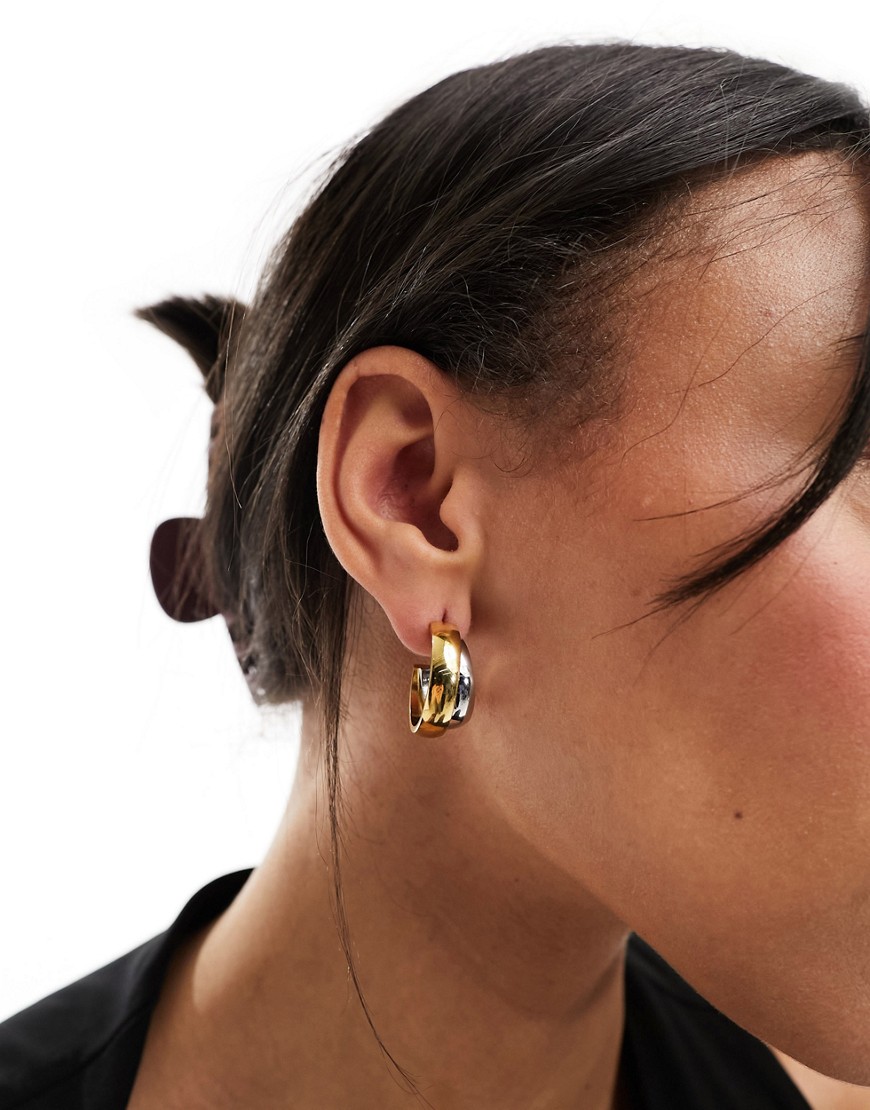 ASOS DESIGN waterproof stainless steel hoop earrings with mixed metal design-Gold