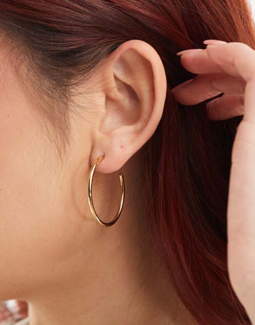  ASOS DESIGN waterproof stainless steel hoop earrings with skinny detail in gold tone