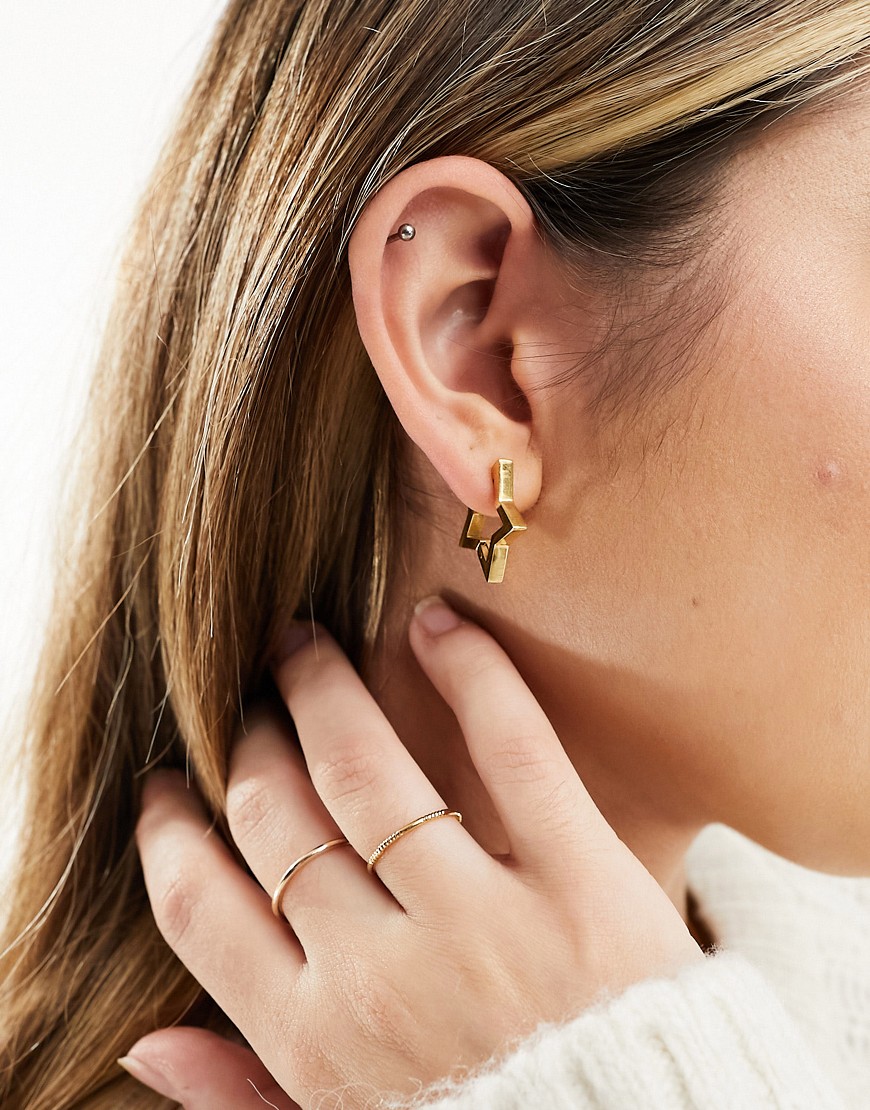 ASOS DESIGN waterproof stainless steel hoop earrings with star design in gold tone
