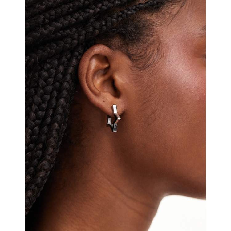 ASOS DESIGN waterproof stainless steel hoop earrings with star design in silver tone ASOS