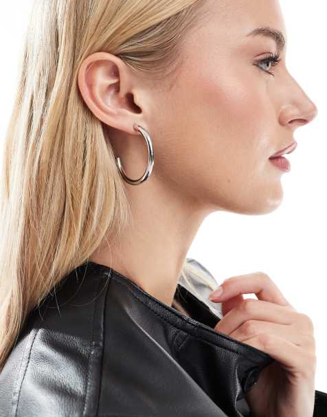 ASOS DESIGN waterproof stainless steel hoop earrings with tube design in silver tone - view 1