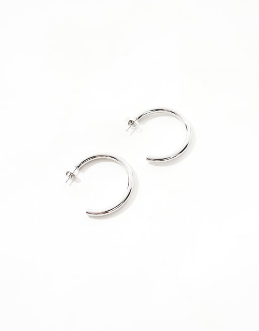 ASOS DESIGN waterproof stainless steel hoop earrings with tube design in silver tone, 2 of 3