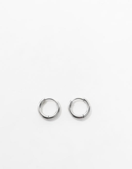 ASOS DESIGN waterproof stainless steel huggie hoop earrings in silver tone, 2 of 4