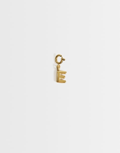 ASOS DESIGN waterproof stainless steel interchangeable E charm in gold - view 1