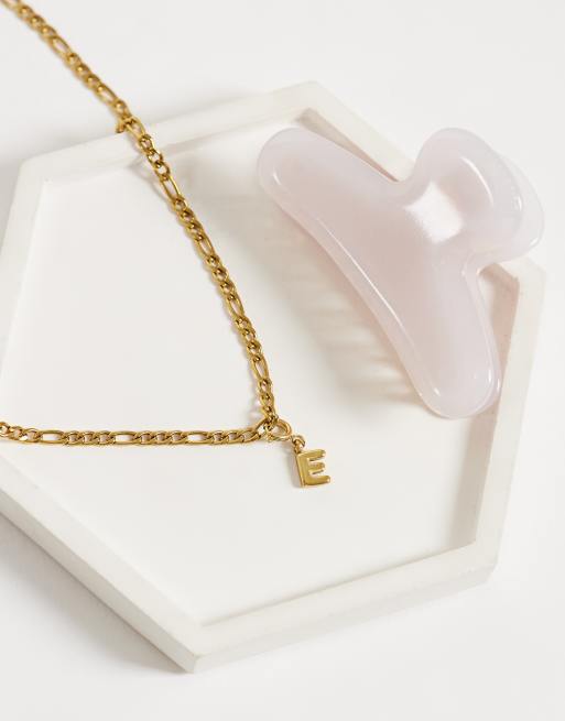 ASOS DESIGN waterproof stainless steel interchangeable E charm in gold, 2 of 4