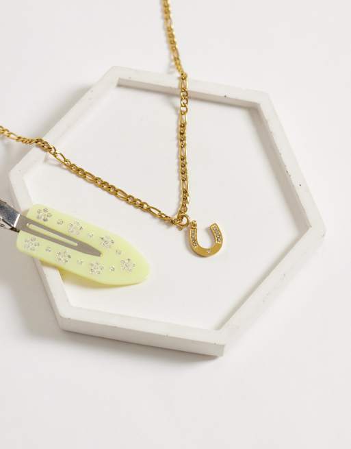 ASOS DESIGN waterproof stainless steel interchangeable lucky horse-shoe charm in gold, 2 of 4