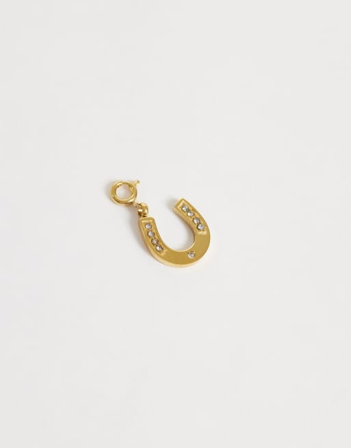 ASOS DESIGN waterproof stainless steel interchangeable lucky horse-shoe charm in gold, 3 of 4
