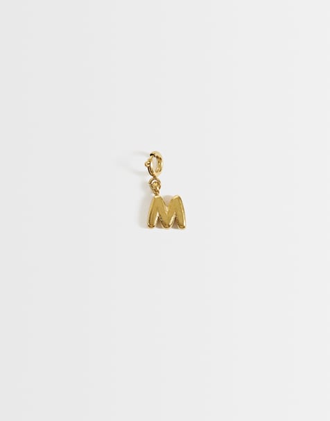 ASOS DESIGN waterproof stainless steel interchangeable M charm in gold - view 1