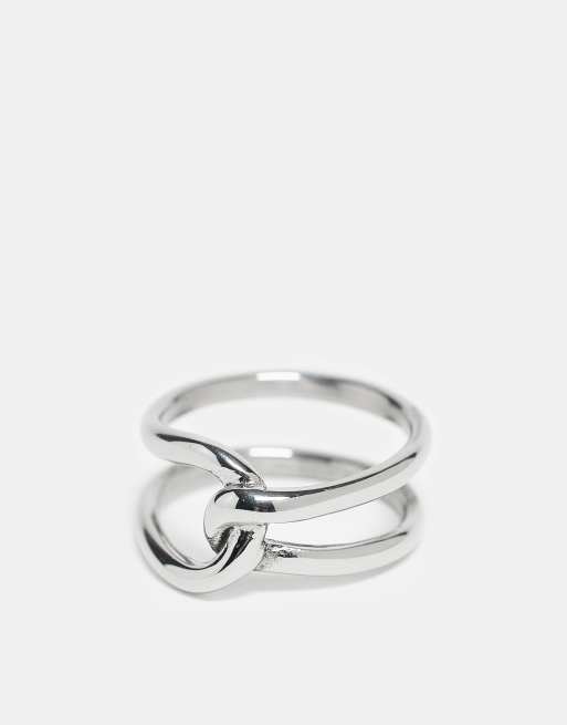 ASOS DESIGN waterproof stainless steel intertwined ring in silver tone
