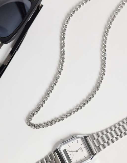 ASOS DESIGN waterproof stainless steel link rope chain necklace in silver, 2 of 4